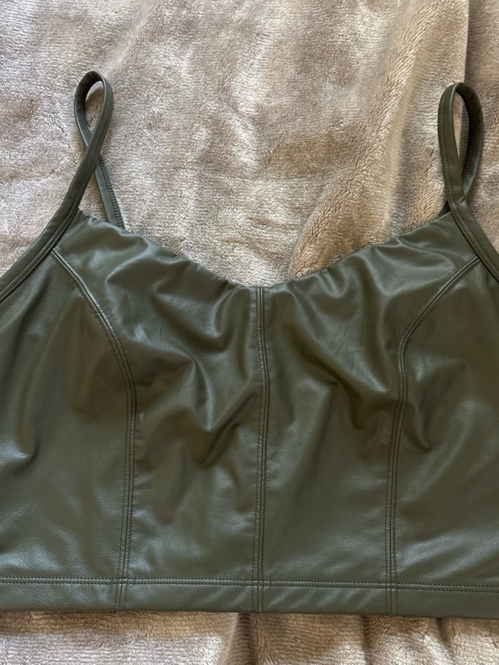 Faux Leather Olive Bandeau Cami with Adjustable Straps